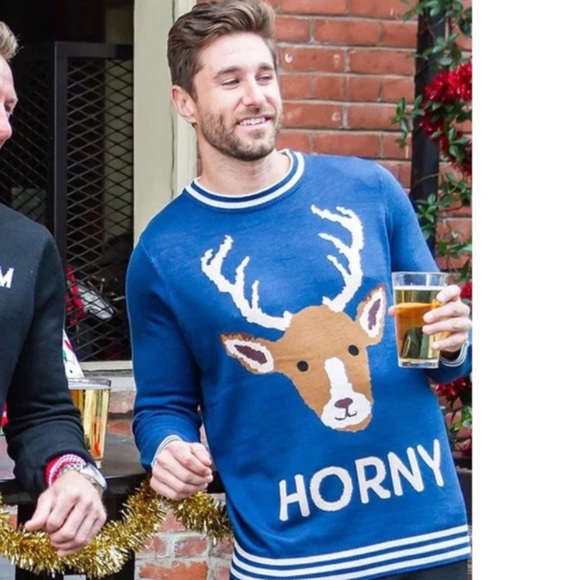 TIPSY ELVES MEN'S HORNY AS BUCK UGLY CHRISTMAS SWEATER EUC Size Large - Picture 4 of 4